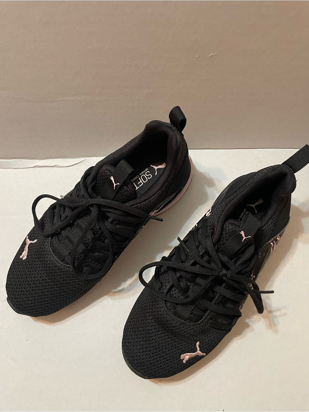 Puma Women's Black Athletic Sneakers with Light Pink Logo Accents